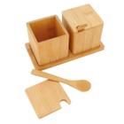 Jogo Porta Condimentos Em Bambu Com Suporte e Colheres Linha Ecokitchen Original Mimo Style