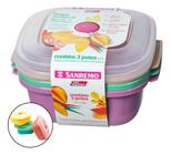 Jogo Pote Plástico 1300ml Quadrado Vac Freezer Kit 3 Sanremo