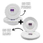 Jogo Pratos 6 Raso + 6 Fundo Branco Vidro Jantar Kit Pétala