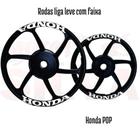 Jogo Rodas liga leve pretas Pop 100/110 (a tambor 6 pontas) + faixas Honda