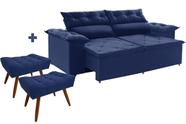 Jogo sofá com 2 Puffs Compact retrátil reclinável 200 cm Molas Espirais Azul Ws Estofados