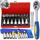 Jogo Soquete Sextavado Catraca Bits Torx Macho Femea Profissional Tapeceiro Automotivo 28Pç 1/2Pol