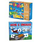 Jogo Tabuleiro Educativo Escolar Ache e Encaixe + Associe Numeros e Frutas - Pais e Filhos