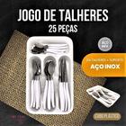 Jogo Talheres Em Inox Cabo Plástico 25Pçs Com Porta Talheres