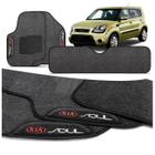 Jogo Tapete Carpete Kia Soul 2012 a 2014 Grafite Preto Logo Bordado Concept 3D 3 Peças