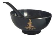 Jogo Tigela Bowl Sopa + Colher Gourmet Oriental Lengue Preto