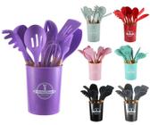 Jogo utensilios de cozinha em silicone madeira 12 pecas cinza - COOKING UTENSIL SETS