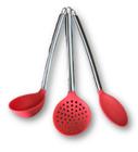 Jogo Utensílios De Cozinha Silicone e Inox 3 peças