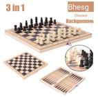 Jogo xadrez dama gamao 3 em 1 50x50 madeira tamanho grande