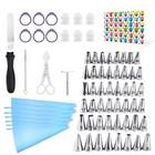 Kasmoire 70 Pcs Bolo Decorando Dicas kit-48 Dicas de Tubulação Numerada e 6 Bolsas de Massa Reutilizável com Gráfico padrão & EBook- Unha de Flor, Espátula de Cereja, Escova de Limpeza, 6 Acopantes & Laços de Saco de Gelo