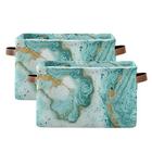 KEEPREAL Turquoise Marble Texture Basket Bin Large Storage Basket Toy Basket Canvas Storage Basket Clothes Basket Decorative Basket for Home Office (15x11x9.5inch,2PACK)