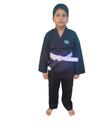 kimono Infantil Reforçado Jiu-Jitsu + Faixa branca com ponta preta.