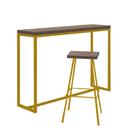 Kit 01 Banqueta Alta Eliza Com 01 Mesa Bistrô Mavie Industrial Ferro Dourado 100% MDF Imbuia - Ahazzo Móveis