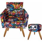 Kit 01 Poltrona Cadeira Decorativa Nina E Puff Romero Brito
