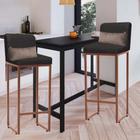 Kit 02 Banqueta Alta com Encosto Lucca Industrial Cozinha Balcão Ferro Bronze Sintético Cinza e Almofada Bege - Ahz Móveis