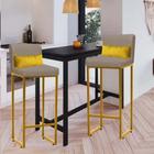 Kit 02 Banqueta Alta com Encosto Lucca Industrial Cozinha Balcão Ferro Dourado material sintético Bege e Almofada Amarelo - Ahazzo Móveis