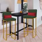 Kit 02 Banqueta Alta com Encosto Lucca Industrial Cozinha Balcão Ferro Dourado Suede Verde e Almofada Vermelho - Ahazzo Móveis