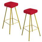 Kit 02 Banqueta Alta Lira Eiffel Industrial Cozinha Bar Balcão Bistrô Ferro Dourado Suede Vermelho - Ahazzo Móveis