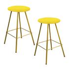 Kit 02 Banqueta Alta Loni Eiffel Industrial Cozinha Bar Balcão Bistrô Ferro Dourado Suede Amarelo - Ahz Móveis