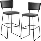 Kit 02 Banquetas Altas Sala Jantar Fixa Allana L02 Sintético Preto Linho Cinza Escuro - Lyam Decor