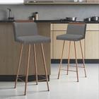 Kit 02 Banquetas Com Encosto Menne Eiffel Bistrô Cozinha Aplique Ferro Bronze Suede Cinza - Ahazzo Móveis