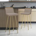 Kit 02 Banquetas Com Encosto Menne Eiffel Bistrô Cozinha Aplique Ferro Dourado Suede Bege  - Ahz Móveis