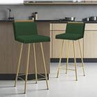 Kit 02 Banquetas Com Encosto Menne Eiffel Bistrô Cozinha Aplique Ferro Dourado Suede Verde - Ahazzo Móveis