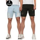 Kit 02 Bermudas Jeans Curta Rasgada Masculina 