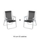 Kit 02 cadeira de praia alumínio beach premium preto