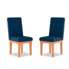 Kit 02 Cadeiras de Cozinha Alice Estofada Linho Azul - Madeira Prima Deccor