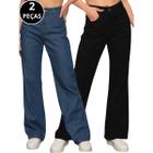 Kit 02 Calças Jeans Wide Leg Pantalona Feminina