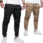 Kit 02 Calças Jogger Sarja Masculina Com Punho Elástico