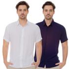 Kit 02 Camisas Sociais Masculina Manga Curta Viscose Slim