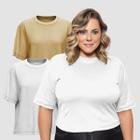 Kit 02 Camiseta Feminina Plus Size Lisa 100% Algodão Gola Redonda Manga Curta G1 A G3