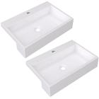 Kit 02 Cubas de Semi Encaixe Retangular Para Banheiro Lavabo XRT55 C01 Branco - Lyam Decor