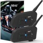 Kit 02 Intercomunicador Capacete Moto Ejeas V7 Par Fone Bluetooth 700m Bateria 18hs Conecta Até 7 Redução Ruído Prova D'