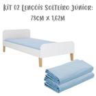 Kit 02 Lençóis de Elástico Solteiro Júnior 78 Cm x 1,62 m Azul Arrumadinho Enxovais