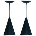 Kit 02 Lustres Pendente Cone em Alumínio - Cor Preto Fosco