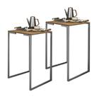 Kit 02 Mesa Lateral Canto Aparador Buffet Stan Industrial Ferro Prata Tampo Nogal - Ahazzo Móveis