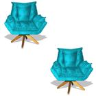 Kit 02 Poltrona Albany Sala De Estar Base Giratória Suede Azul Turquesa - Hellen Decor