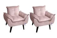 Kit 02 Poltrona/Cadeira Decorativa Glamour Veludo Rosa Nude Com Pés Quadrado