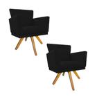 Kit 02 Poltrona Cadeira Decorativa Mind Base Giratória Sala de Estar Recepção Escritório Consultório Suede Preto - Damaffê Móveis