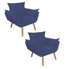 Kit 02 Poltrona Cadeira Decorativa Opala Sala de Estar Recepção Consultório Escritório Suede Azul Marinho - Damaffê Móveis
