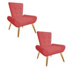 Kit 02 Poltrona Cadeira Decorativa Opala Sala de Estar Recepção Escritório Tecido Sintético Vermelho - KDAcanto Móveis