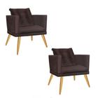 Kit 02 Poltrona Cadeira Milena Confort Com almofada Sala Recepção Escritório Pé Madeira material sintético Marrom - DAMAFFÊ MÓVEIS