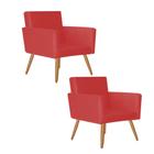 Kit 02 Poltrona Cadeira Nina Decorativa Recepção Sala De Estar Suede Vermelho - DAMAFFÊ MÓVEIS