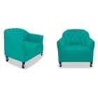 Kit 02 Poltrona Cadeira Sofá Julia com Botonê Pés Luiz XV para Sala de Estar Recepção Quarto Escritório Suede Azul Turquesa - AM Decor
