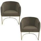 Kit 02 Poltrona Julia com base de ferro Sala de estar Escritório Recepção Clinica Suede Marrom Rato - D'Classe Decor
