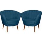 Kit 02 Poltrona Pétala Flor Decorativa Suede Azul Marinho - Sonho das Poltronas