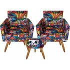 Kit 02 Poltronas Cadeira Decorativa Nina E Puff Romero Brito - ALV Decor